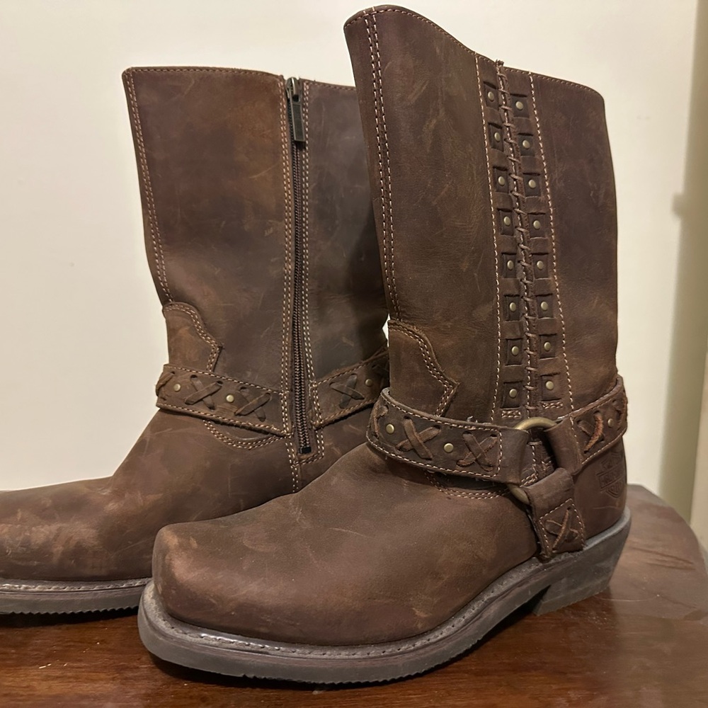 Brown Leather Boots with Studded Strap